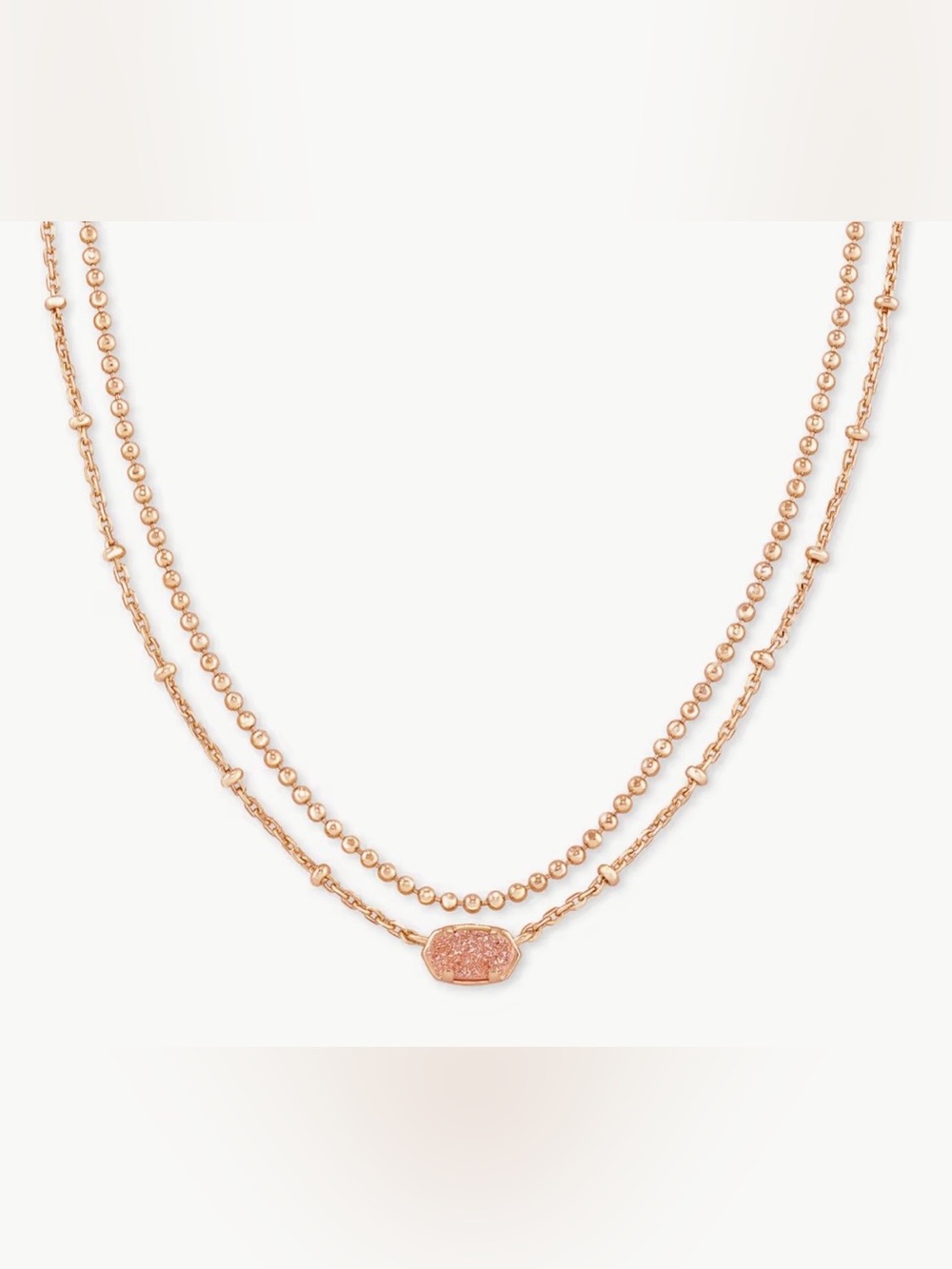 NWT Kendra Scott Emilie Rose Gold Multi Strand Necklace in Sand Drusy!